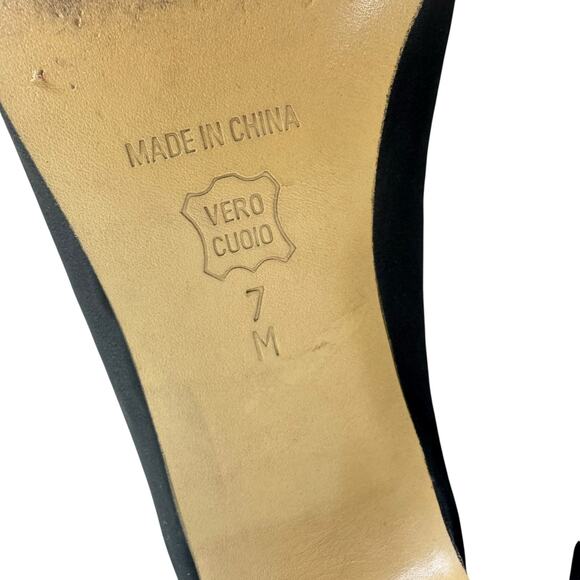 VAN ELi East Black Satin Block Heel Open Toe Slip On Pumps Leather Sole Size 7 - Picture 5 of 7